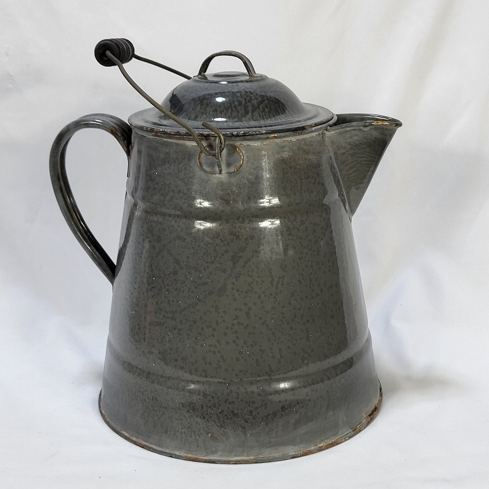 VTG Gray Granite Ware Enamelware Cowboy Camping 11" Coffee Pot Rustic Farmhouse